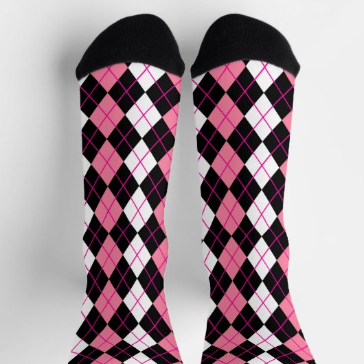 Rosa Schwarz-weiße Raute Diamantdesign Socken (Oben)