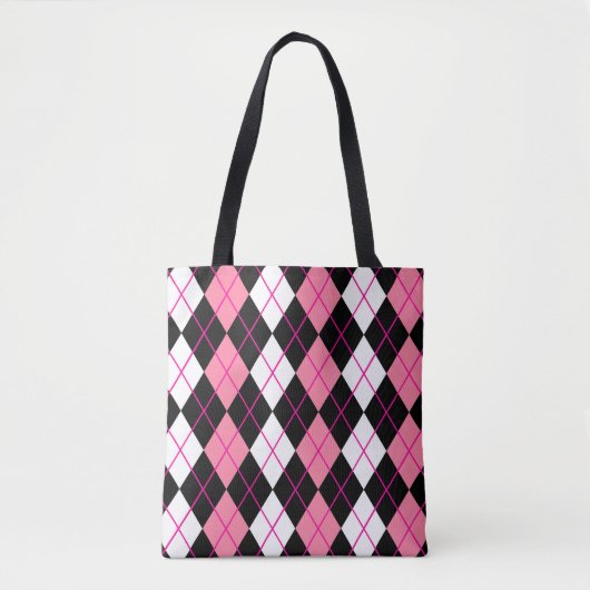 Rosa Schwarz-weiße Raute Diamantdesign Tasche (Vorderseite)