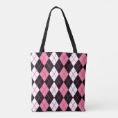 Rosa Schwarz-weiße Raute Diamantdesign Tasche (Rückseite)