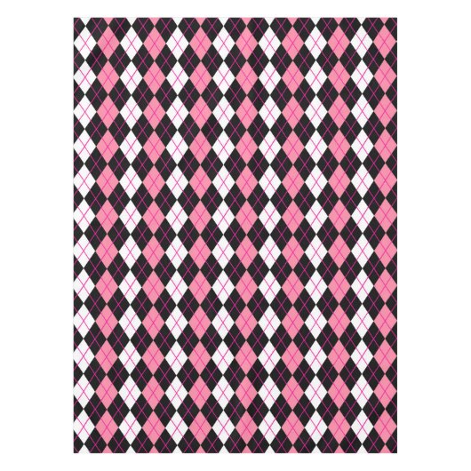 Rosa Schwarz-weiße Raute Diamantdesign Tischdecke (Vorderseite)