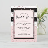Rosa Schwarz-weiße Rose Gold Brautparty Einladung (Stehend Vorderseite)