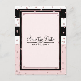 Rosa Schwarz-weiße Rose Gold Save the Date Ankündigungspostkarte