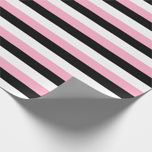 Rosa Schwarz-weiße Streifen Geschenkpapier (Ecke)