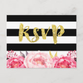 Rosa Schwarz-weiße Streifen Gold Glitzer UAWG Einladungspostkarte (Vorderseite)