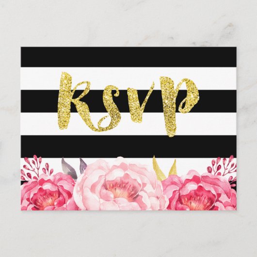 Rosa Schwarz-weiße Streifen Gold Glitzer UAWG Einladungspostkarte (Vorderseite)