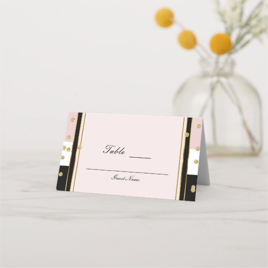 Rosa Schwarz-weiße und goldene Tischnummer Platz Platzkarte (Rückseite)