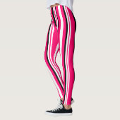 Rosa Schwarz-weiße vertikale Streifen Leggings (Links)