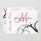 Rosa, schwarz, weiße Wirbel Save the Date Postkart Ankündigungspostkarte (Vorne/Hinten)