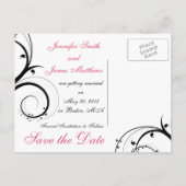 Rosa, schwarz, weiße Wirbel Save the Date Postkart Ankündigungspostkarte (Rückseite)