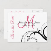 Rosa, schwarz, weiße Wirbel Save the Date Postkart Ankündigungspostkarte (Vorne/Hinten)