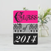 Rosa, schwarz, weißer Damast Abschluss einladen Einladung (Stehend Vorderseite)