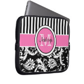 Rosa Schwarz-weißer Damast-gestreifte Laptop-Hülse Laptopschutzhülle (Vorne Rechts)