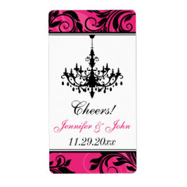 Rosa Schwarz-weißer Kronleuchter, Scrollweinetiket