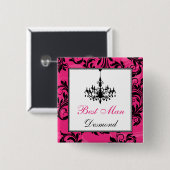 Rosa Schwarz-weißer Kronleuchter Trauzeuge Button (Vorne & Hinten)
