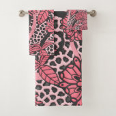 Rosa Schwarz-weißer mit Blumenleopard-Tierdruck Badhandtuch Set (Insitu)