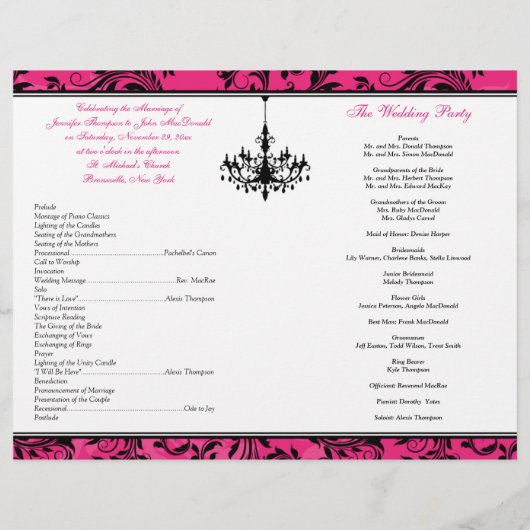 Rosa Schwarz-weißes Cronier Scroll Wedding Program (Rückseite)