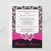 Rosa Schwarz-weißes Damast-Brautparty laden ein Einladung (Vorderseite)
