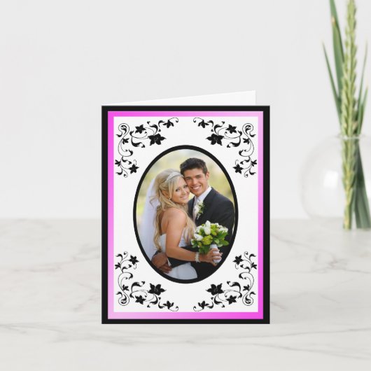 Rosa, schwarz, weißes Foto mit Blumen Danke Karte (Vorderseite)