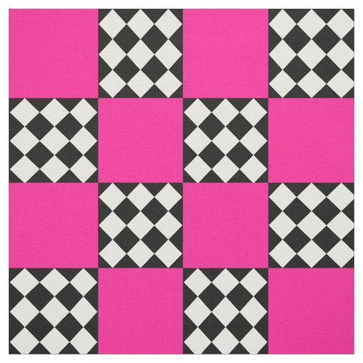 Rosa Schwarz-weißes Harlequin Square Form Textil Stoff (Muster)