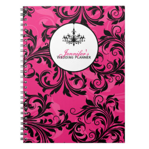 Rosa Schwarz-weißes Kronleuchter-Scroll-Notebook Notizblock