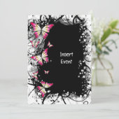 Rosa Schwarz-weißes Schmetterling-Party Einladung (Stehend Vorderseite)