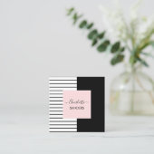 Rosa Schwarz-weißes und elegantes Viereck Quadratische Visitenkarte (Stehend Vorderseite)