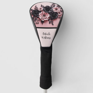 Rosa Schwarze 3D-Blume Monogramm Golf Headcover