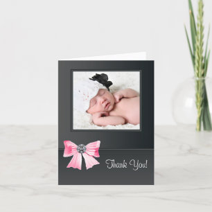 Rosa schwarze Baby-Foto-Dankeskarten Dankeskarte