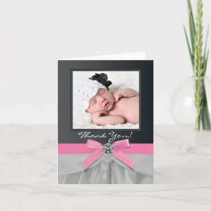 Rosa schwarze Baby-Foto-Dankeskarten Dankeskarte