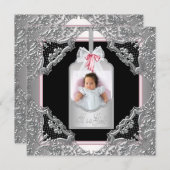 Rosa schwarze Baby-Mädchen-Foto-Geburts-Mitteilung Ankündigung (Vorne/Hinten)