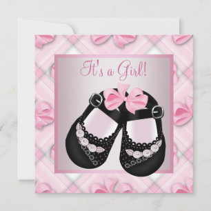 Rosa schwarze Babyschuhe Rosa schwarze Babymädchen Einladung