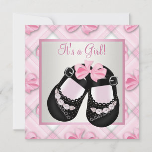 Rosa schwarze Babyschuhe Rosa schwarze Babyparty f Einladung