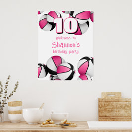 Rosa schwarze Basketball Mädchen Geburtstagsparty Poster