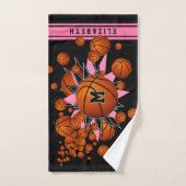 Rosa schwarze Basketball-Stars mit Monogramm Handtuch (Handtuch)