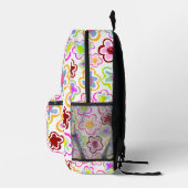 Rosa Schwarze Blume HandGezeichnet Muster Blumenmu Bedruckter Rucksack (Rechts)