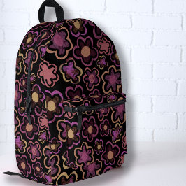 Rosa Schwarze Blume HandGezeichnet Muster Blumenmu Bedruckter Rucksack