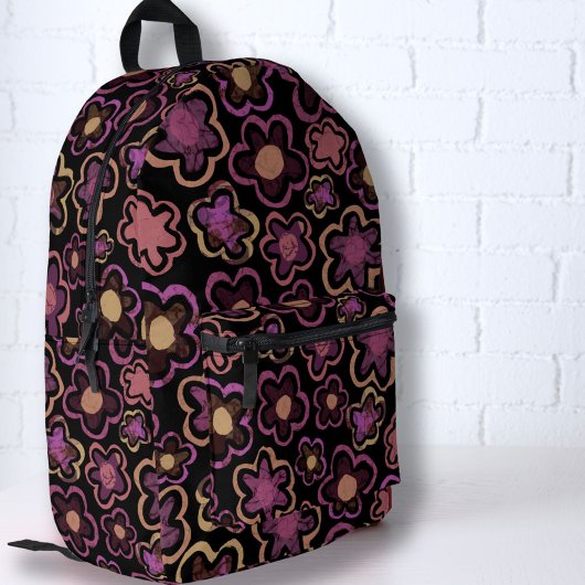 Rosa Schwarze Blume HandGezeichnet Muster Blumenmu Bedruckter Rucksack
