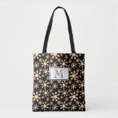 Rosa Schwarze Blume Muster Monogram Floral Tasche (Vorderseite)