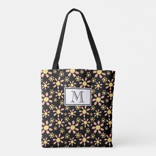 Rosa Schwarze Blume Muster Monogram Floral Tasche (Rückseite)
