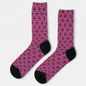 Rosa Schwarze Blume Nahtloses Muster Socken (Linkes Detail)