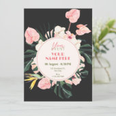 Rosa schwarze Blumenläden Einladung (Stehend Vorderseite)