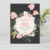 Rosa schwarze Blütengeburt Einladung (Stehend Vorderseite)