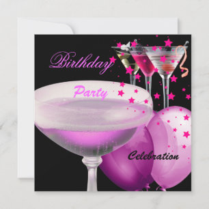 Rosa schwarze Champagner-Cocktails Geburtstagsfeie Einladung