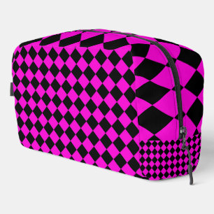 Rosa schwarze Checker-Diamant-Muster-Kulturtasche Waschbeutel