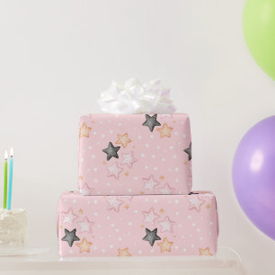 Rosa Schwarze Creme Sterne Geburtstag Geschenkpapier