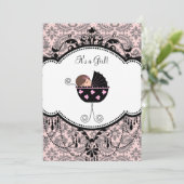 Rosa schwarze Damaske Kinderdusche Einladungen (Stehend Vorderseite)