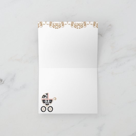 Rosa schwarze Damast-Kinderwagen-Dusche danken Dankeskarte (Innenseite)