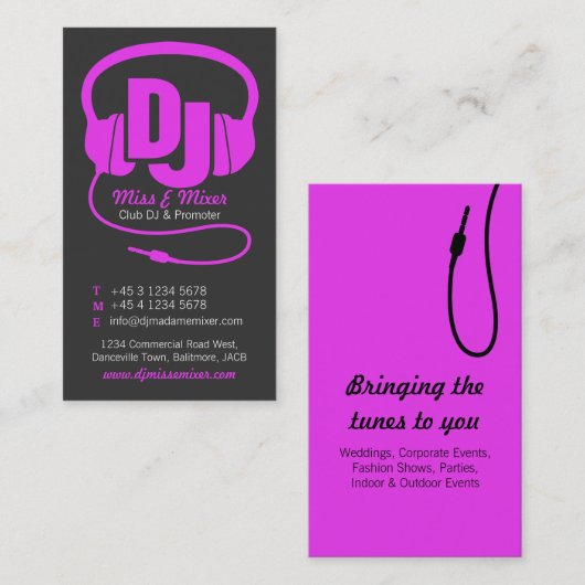 Rosa & schwarze Damen DJ Promoter Visitenkarte (Vorne/Hinten)