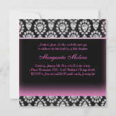 Rosa/schwarze Diamant & Bow Quinceanera Einladung (Rückseite)