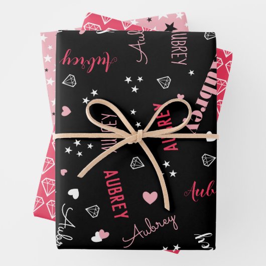 Rosa schwarze Diamanten tragen die Sterne und trag Geschenkpapier Set (Beispiel)